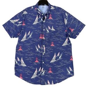 Izod Saltwater Relaxed Hawaiian Sailing‎ Shirt Mens XLT Blue Classics Camp